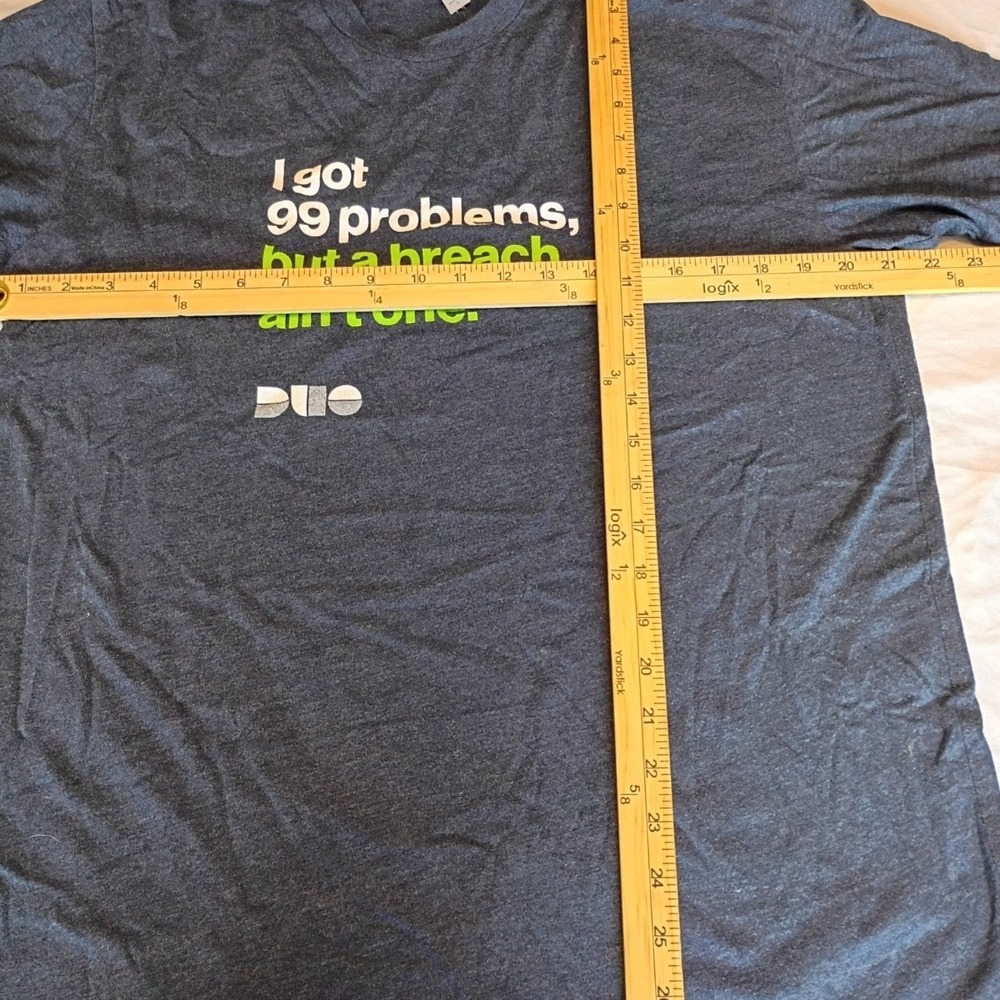 Duo Security Graphic Tee Mens Large Blue Excellent 99 Problems Breach Tech Shirt
